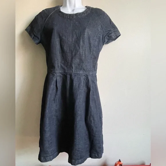 gap 1969 denim dress GAP 1969 Womens Size S Blue Denim Elastic Waist Dress Pockets Drawstring Neck